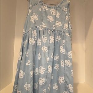 Blue Chambray Dress with White Floral Pattern
